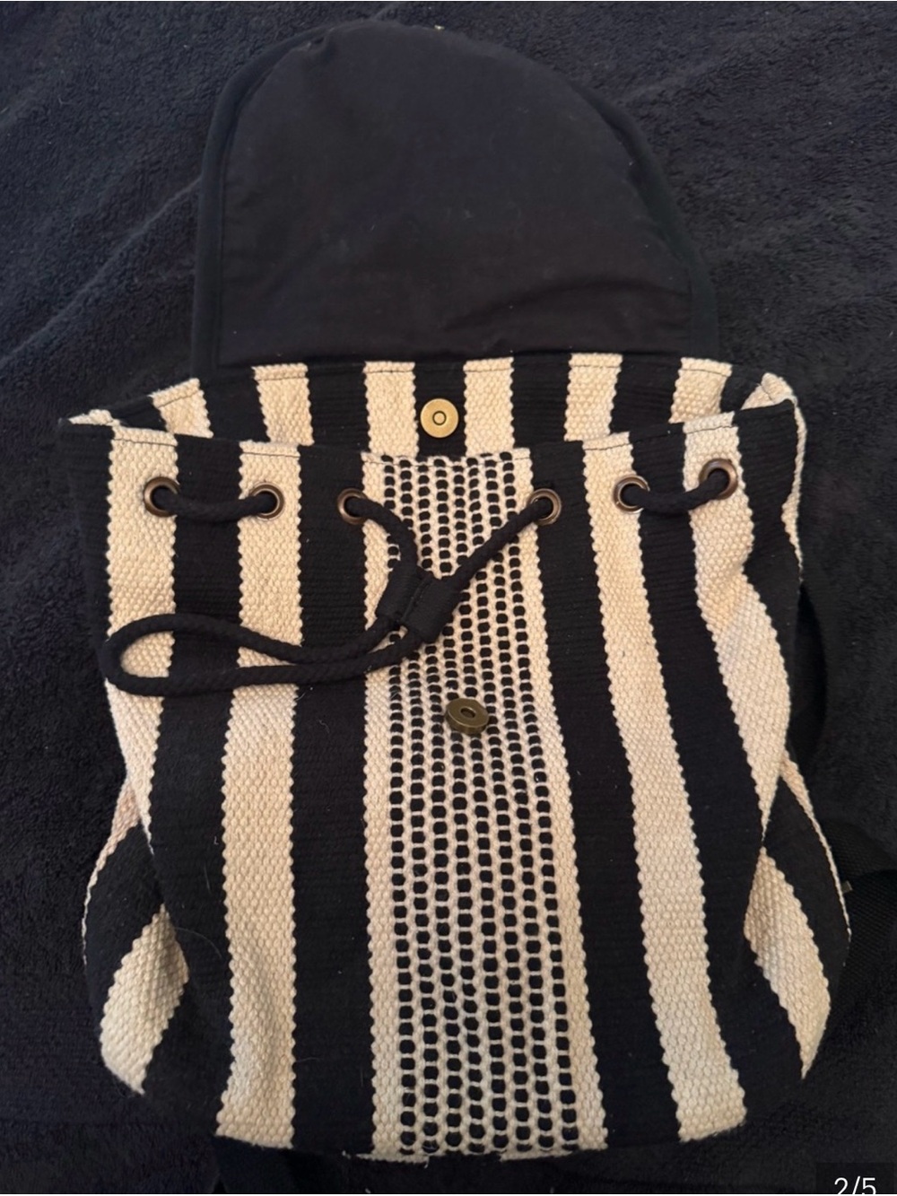 Universal Thread Black and Cream Striped Woven Backpack - Picture 2 of 5